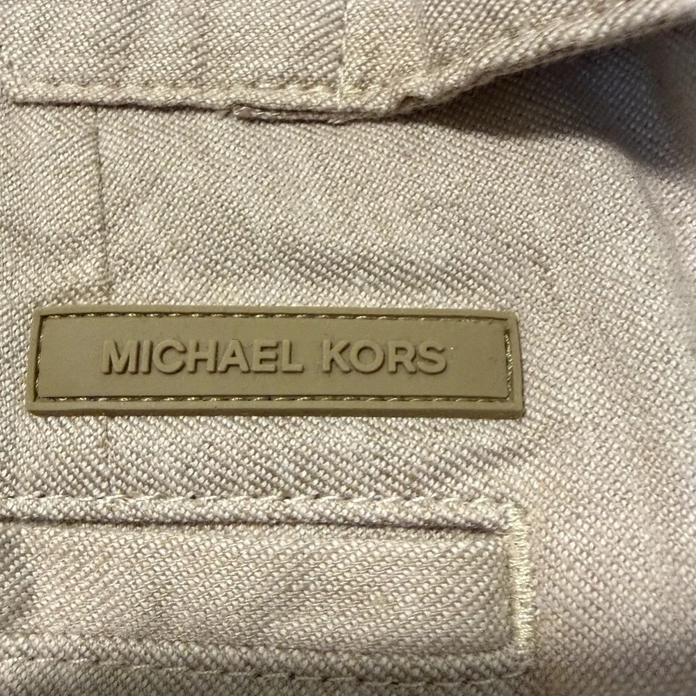 NWT Michael Kors Linen Blend Chino Shorts 38 Khaki Adjustable Waist $98